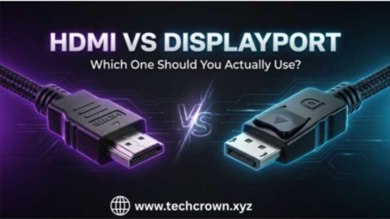 Comparison graphic illustrating HDMI vs DisplayPort for PC gaming setup